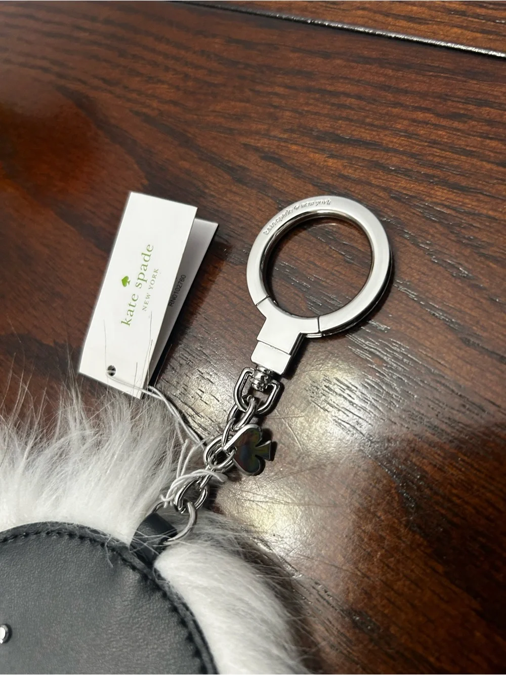 Kate Spade Frosty Penguin Poof Bag Charm Keychain Faux Fur NWT